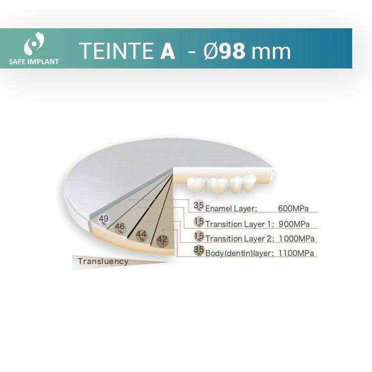 Disque zircone en teinte A :  diamètre 98 mm 3DSAFE-PRO - Safe Implant
