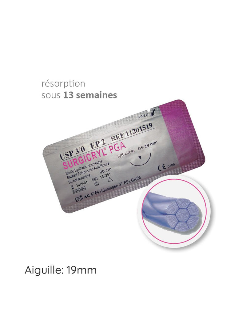 SURGICRYL PGA™ fil de suture - en aiguille 19mm Fil : Ø 3/0 ,4/0 et 5/0