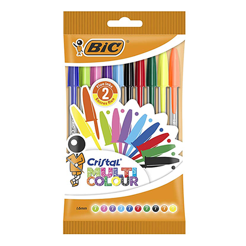 BIC Cristal Multicolour Stylos-bille - couleurs assorties, pochette de 10 - Safe Implant