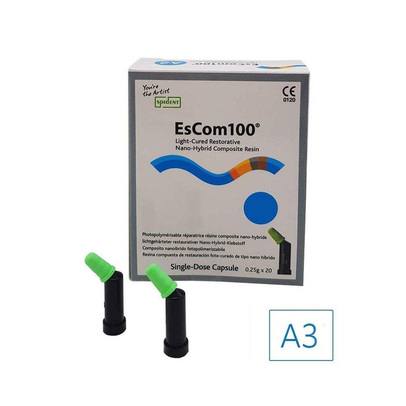EsCom100 20 capsules de 4g - A3 - Résine composite nano-hybride restauratrice photopolymérisable - Safe Implant