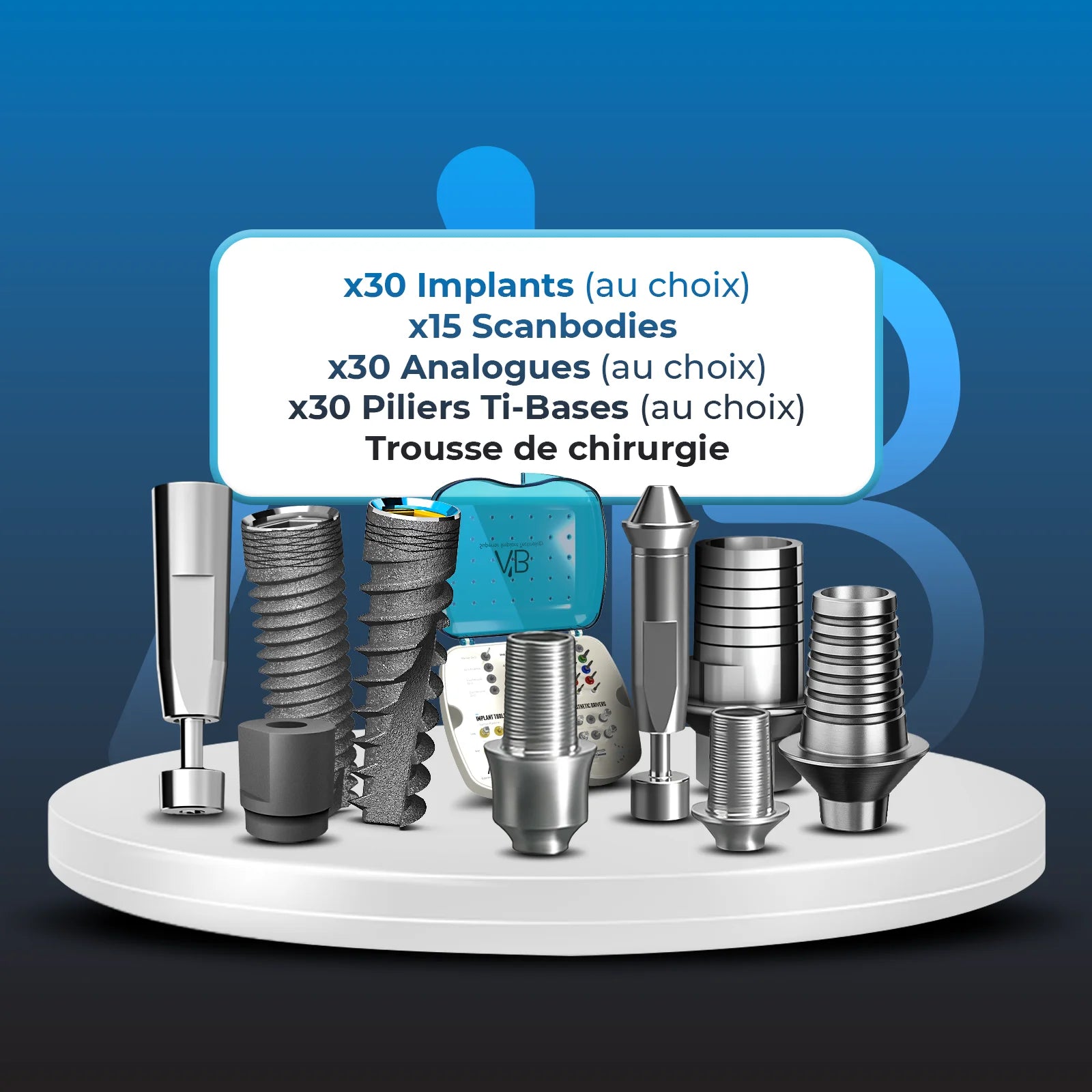 Offre Découverte Numérique AB Dental - 30 Implants & Trousse de chirurgie + 15 Scanbodies + 30 Analogues + 30 Piliers Ti-Bases (Tout au choix) - Safe Implant