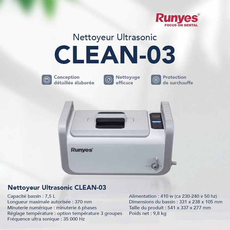 Nettoyeur à ultrason 7,5 L CLEAN-03 - Runyes - Safe Implant