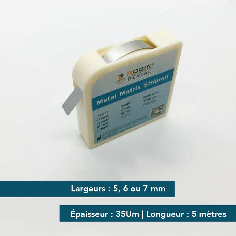 Distributeur de bande matrice métal - Largeurs : 5, 6 ou 7 mm x 5 mètres - Épaisseur : 35 µm - Safe Implant