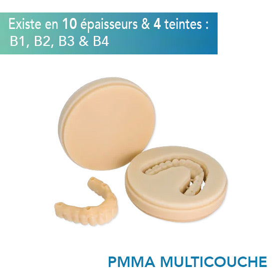 Disque PMMA Multicouche - Teintes B1, B2, B3 & B4 - 10 épaisseurs - HUGE - Safe Implant