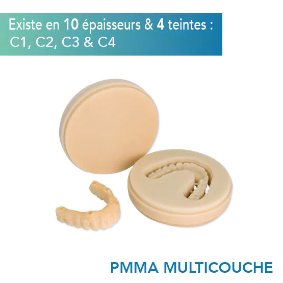 Disque PMMA Multicouche - Teintes C1, C2, C3 & C4 - 10 épaisseurs - HUGE - Safe Implant