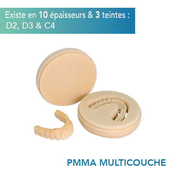 Disque PMMA Multicouche - Teintes D2, D3 & D4 - 10 épaisseurs - HUGE - Safe Implant