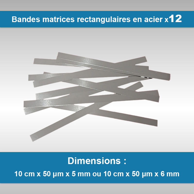 Bandes matrices rectangulaires en acier - (10 cm x 50 um) x 5 mm ou 6 mm - Vendu par 12 - Safe Implant