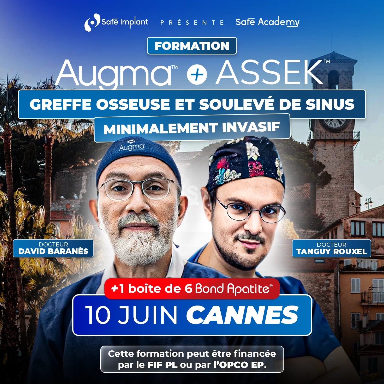 Formation en greffe osseuse et soulevé de sinus minimalement invasif pour dentistes – 10 juin cannes – Découvrez les kits ASSEK pour le soulevé de sinus par voie crestale et Augma pour le comblement osseux – démonstration pratique et étude de cas cliniques sur la greffe osseuse et l’élévation sinusienne sans risque de perforation.