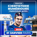 Formation Dentisterie Numérique - Implantologie guidée - 21 Janvier 2026 Paris - Entrez pleinement dans l’ère numérique et transformez votre pratique implantaire. Cette formation intensive vous guide pas à pas dans l’utilisation clinique du CBCT, de la caméra intra-orale et de l’impression 3D, jusqu’à la conception et la pose d’implants avec guides chirurgicaux statiques postérieurs et antérieurs.