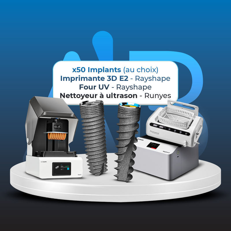 50 Implants AB Dental + Imprimante 3D + Four UV + Nettoyeur Ultrason - Safe Implant