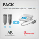 Pack 100 implants AB (I2/I5) + moteur LED IMPLANT-X : stabilité os dur/mou, double connexion, moteur suisse 80 N.cm. Sur-mesure après commande - Safe Implant