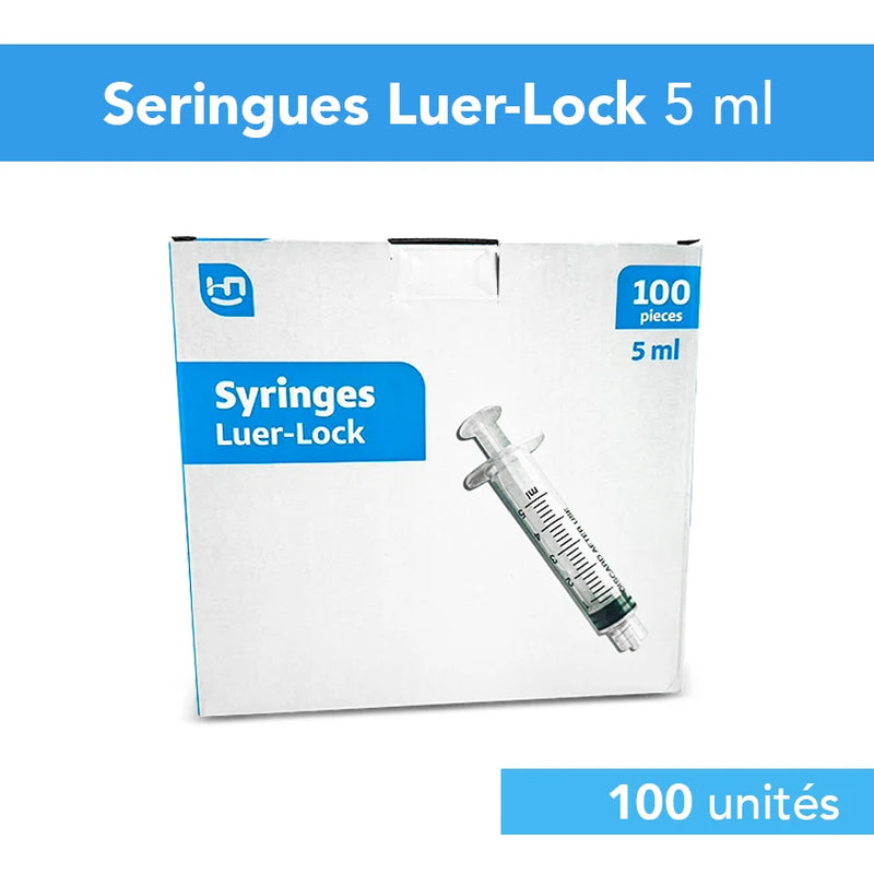 Lot de 100 seringues Luer-Lock 5 ml Hua En - Safe Implant