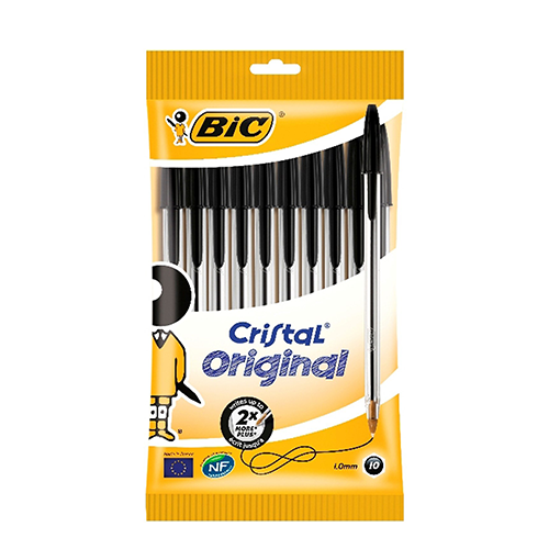 BIC Cristal Original Stylo-bille - noir, pochette de 10 - Safe Implant