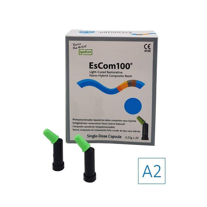 EsCom100 20 capsules de 4g - A2 - Résine composite nano-hybride restauratrice photopolymérisable - Safe Implant
