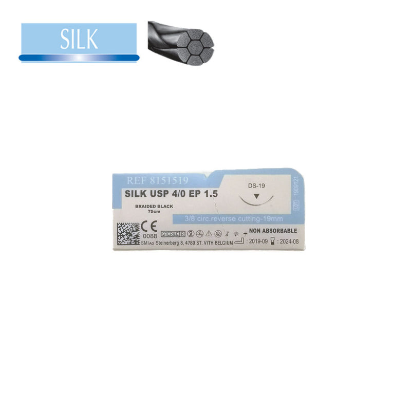 Fil de soie : suture Silk Black (NOIR) en 19mm - Safe Implant