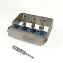 Kit 4 trépans avec son support. Profondeur totale 18 mm - Safe Implant